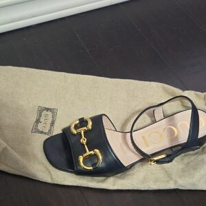 Gucci Black Sandals with Gold Buckle
